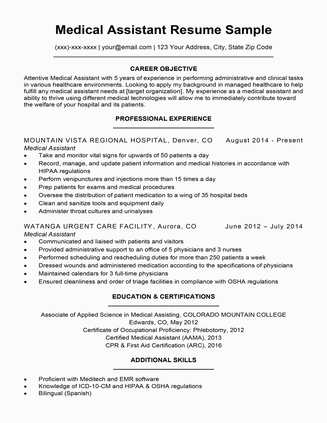 Sample Resume for Healthcare Administrative assistant Medical assistant Resume Sample