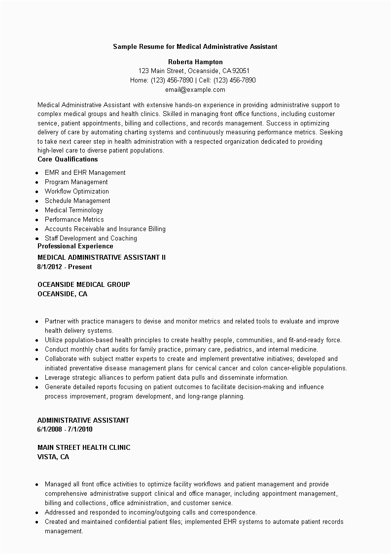 Sample Resume for Healthcare Administrative assistant Sample Resume for Medical Administrative assistant