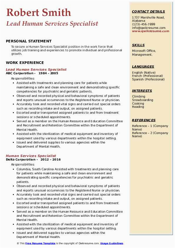 Sample Resume for Human Services Position Human Services Specialist Resume Samples