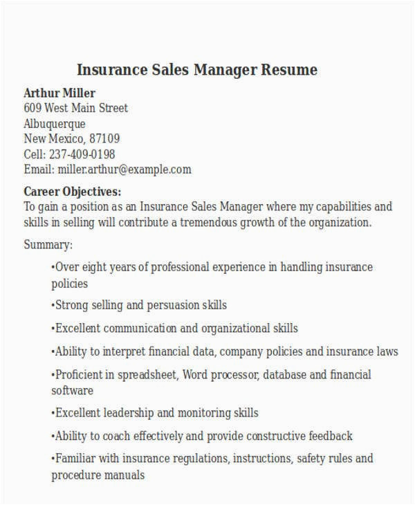 Sample Resume for Insurance Sales Manager Best Sales Resume