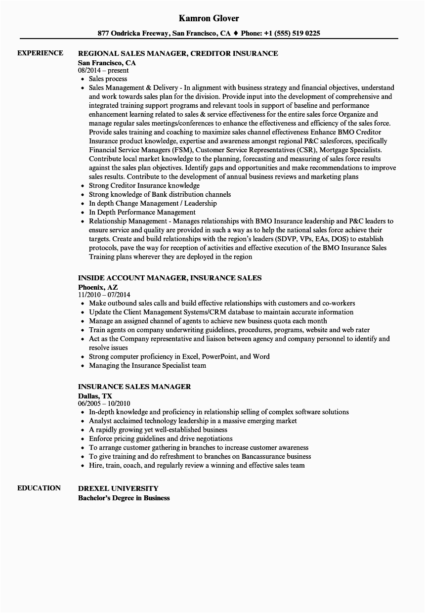 Sample Resume for Insurance Sales Manager Insurance Sales Manager Resume Samples