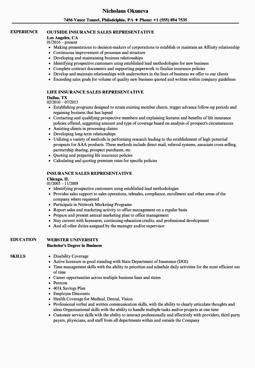 Sample Resume for Insurance Sales Manager Insurance Sales Representative Resume Samples