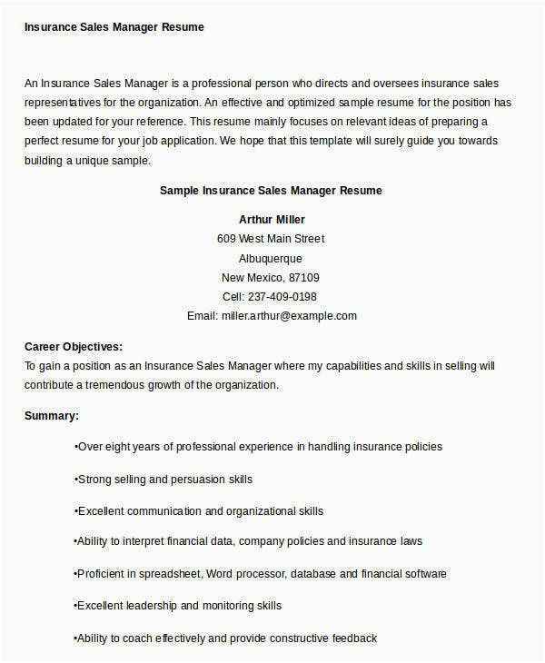 Sample Resume for Insurance Sales Manager Sales Resume Template 24 Free Word Pdf Documents