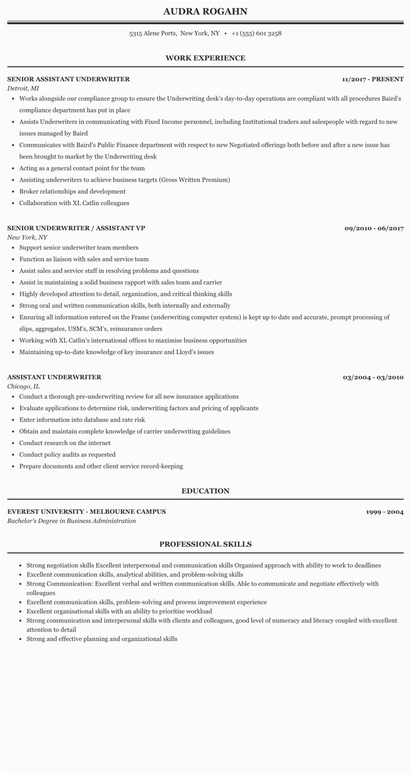 Sample Resume for Insurance Underwriter assistant Insurance Underwriter Entry Level Salary
