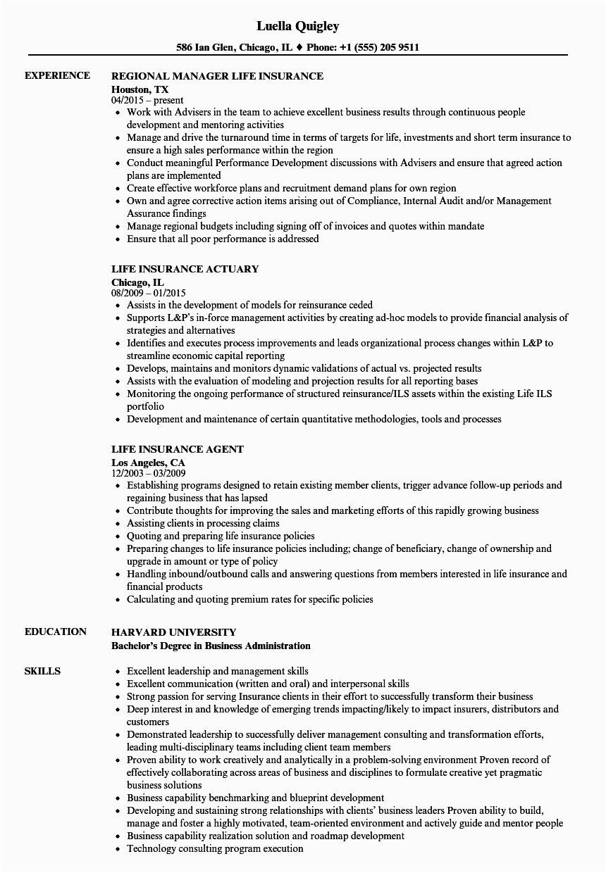 Sample Resume for Life Insurance Sales Manager Life Insurance Resume Samples