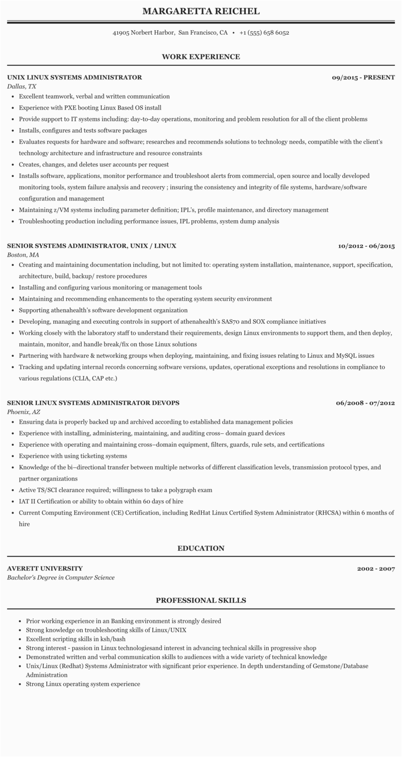 Sample Resume for Linux System Administrator Fresher Linux Engineer Resume Best Resume Ideas