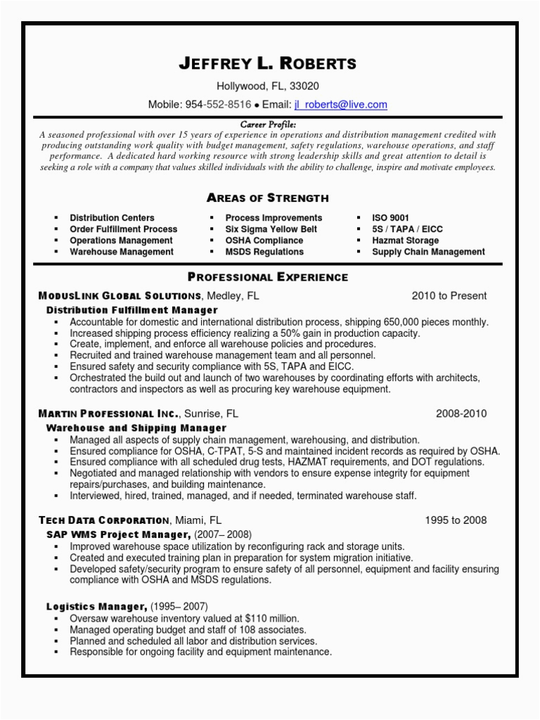 Sample Resume for Logistics and Supply Chain Management Pdf Distribution Logistics Supply Chain Management In Miami Ft