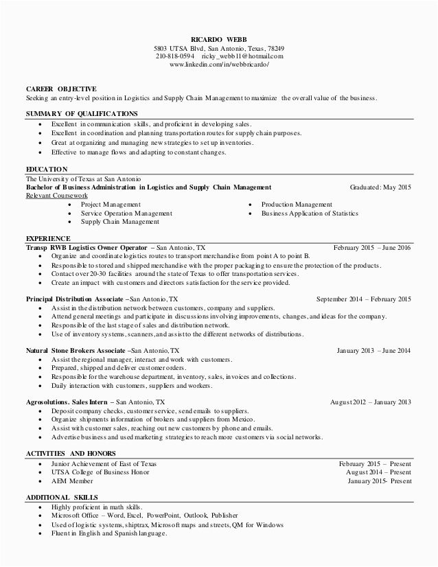 Sample Resume for Logistics and Supply Chain Management Pdf Resume Logistics and Supply Chain Management Updated Sep 2015