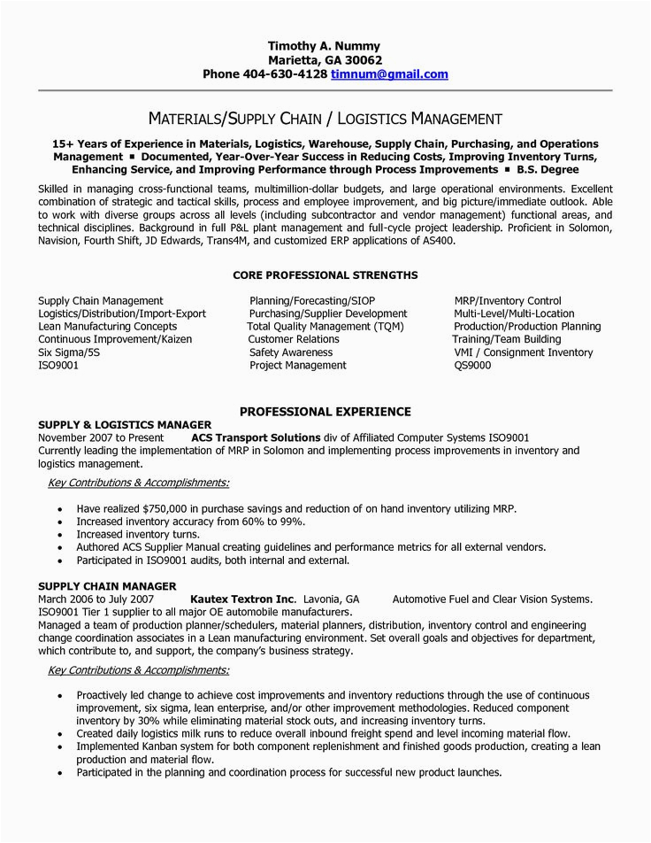 Sample Resume for Logistics and Supply Chain Management Pdf Supply Chain Manager In atlanta Ga Resume Timothy Nummy