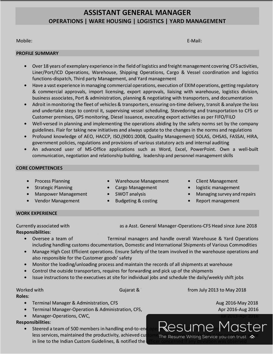 Sample Resume for Logistics Manager In India Logistics and Freight Manager