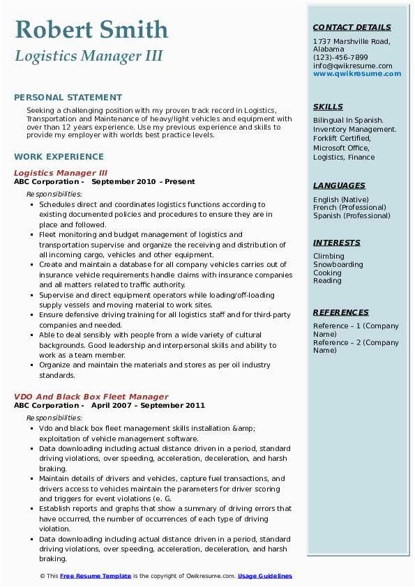 Sample Resume for Logistics Manager In India Logistics Manager Resume Samples