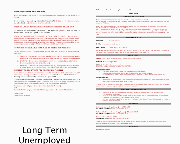 Sample Resume for Long Term Unemployed Market Yourself