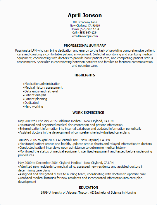 Sample Resume for Lpn with Experience 1 Lpn Resume Templates Try them now