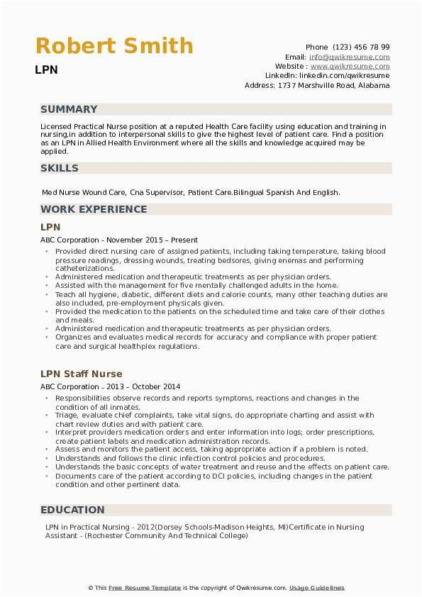 Sample Resume for Lpn with Experience Lpn Resume Samples