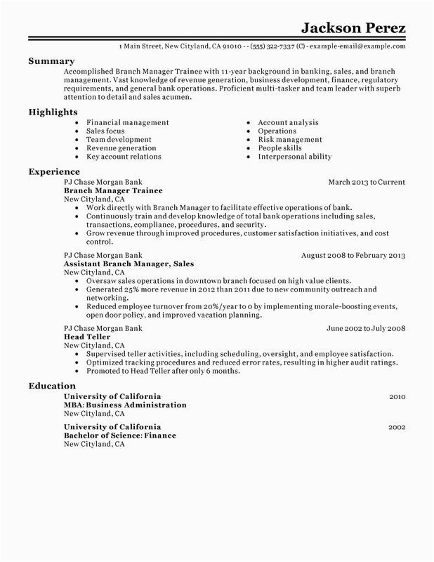 Sample Resume for Management Trainee Position Branch Manager Trainee Resume Examples – Free to Try today