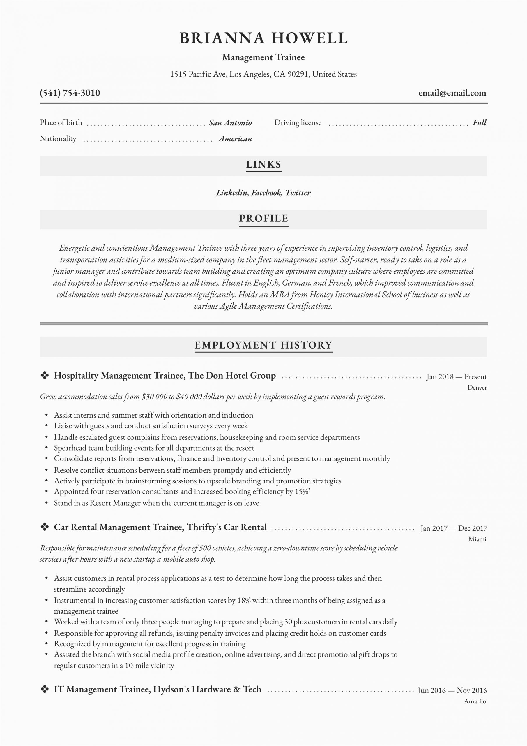 Sample Resume for Management Trainee Position Management Resume & Writing Guide 12 Examples