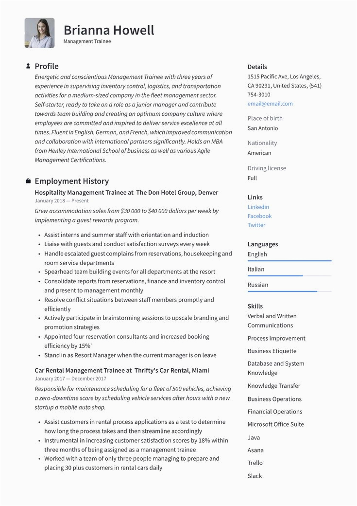 Sample Resume for Management Trainee Position Management Trainee Resume Template In 2020