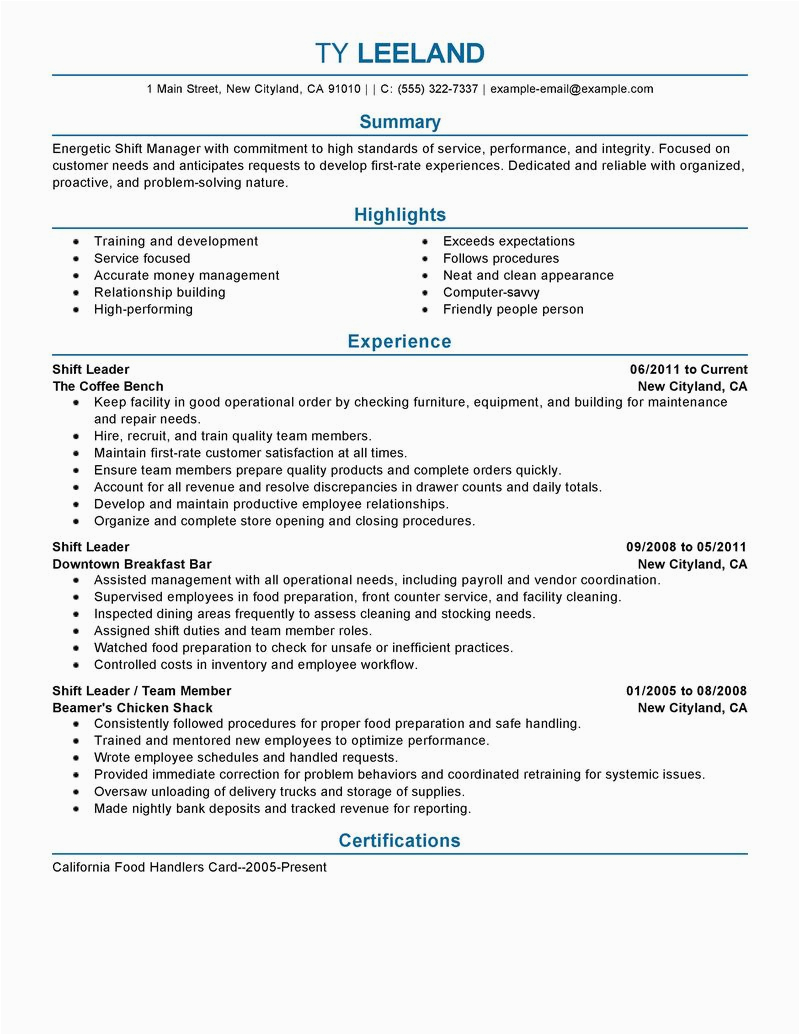 Sample Resume for Managing Director Position Best Hourly Shift Manager Resume Example