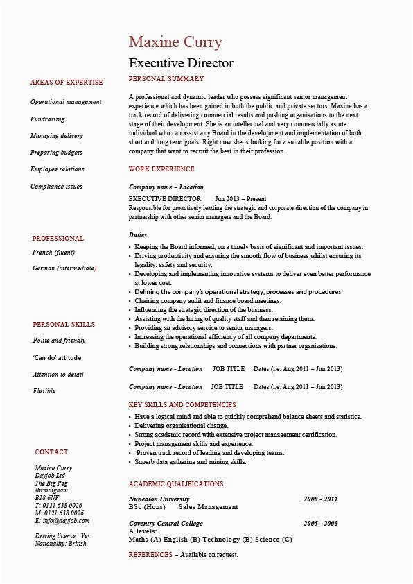 Sample Resume for Managing Director Position Executive Director Resume Management Example Sample