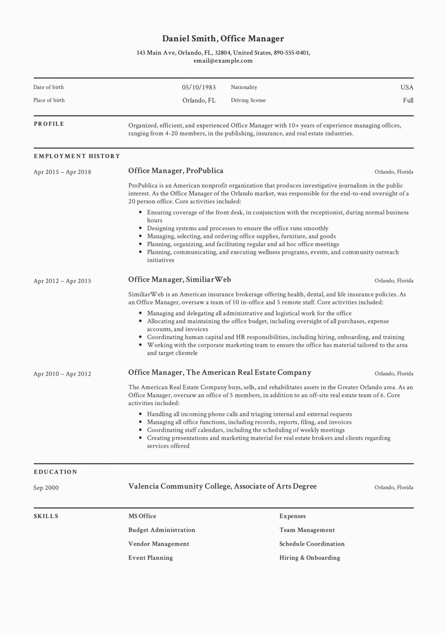 Sample Resume for Managing Director Position Fice Manager Resume In 2020