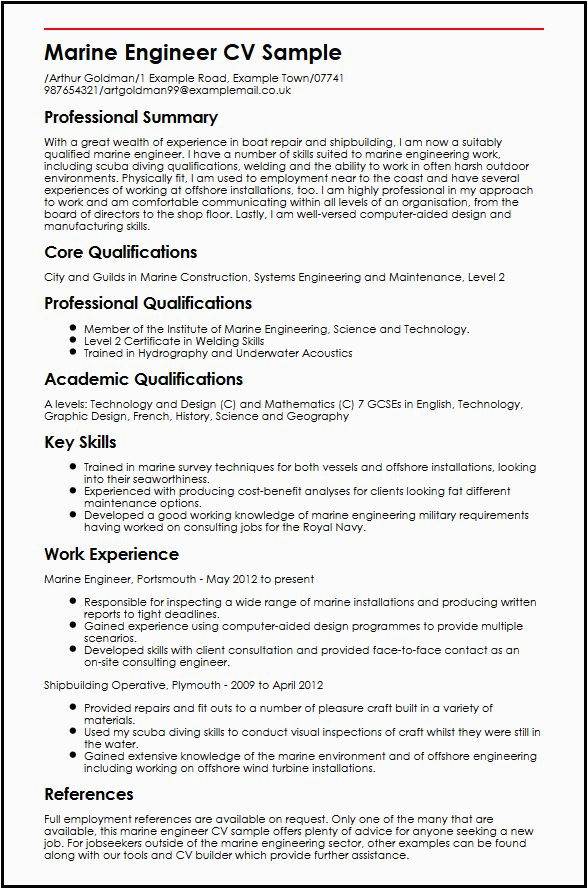 Sample Resume for Marine Engineering Apprenticeship Marine Engineer Cv Sample Myperfectcv