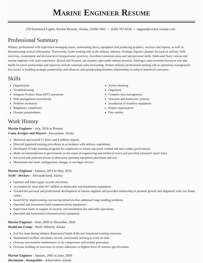 Sample Resume for Marine Engineering Apprenticeship Marine Engineer Resumes