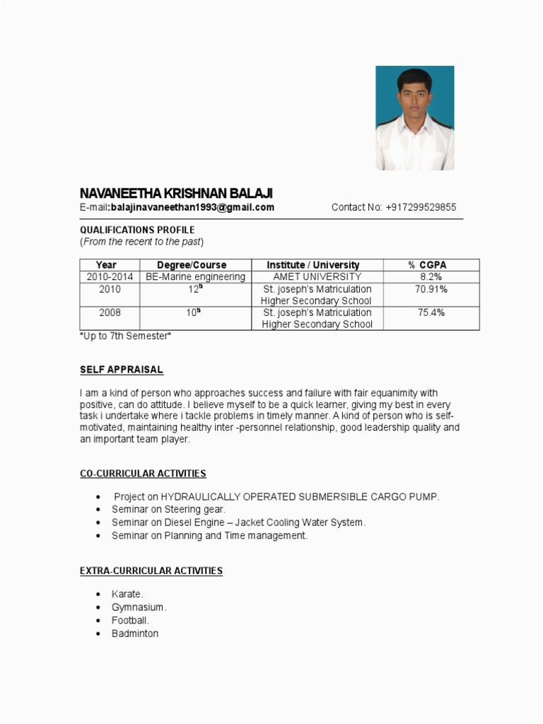 Sample Resume for Marine Engineering Apprenticeship Sample Engine Cadet Resume
