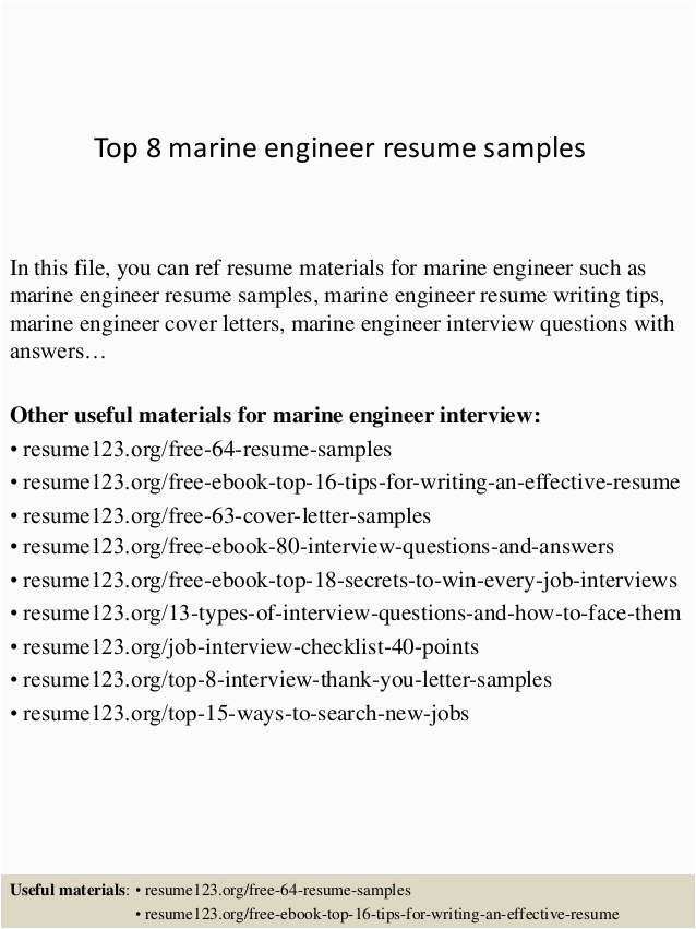 Sample Resume for Marine Engineering Apprenticeship top 8 Marine Engineer Resume Samples