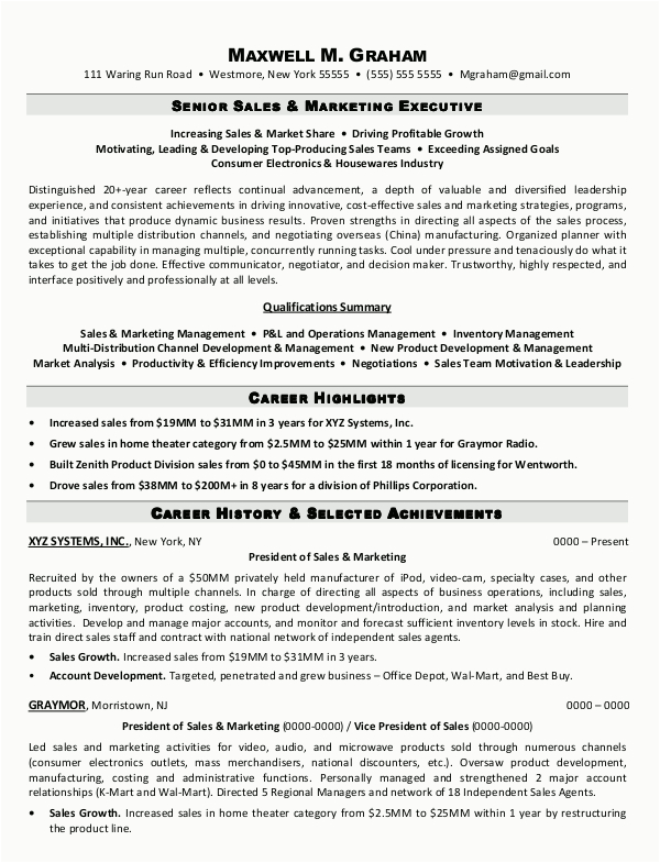 Sample Resume for Marketing Executive Position Resume Sample 5 Senior Sales & Marketing Executive