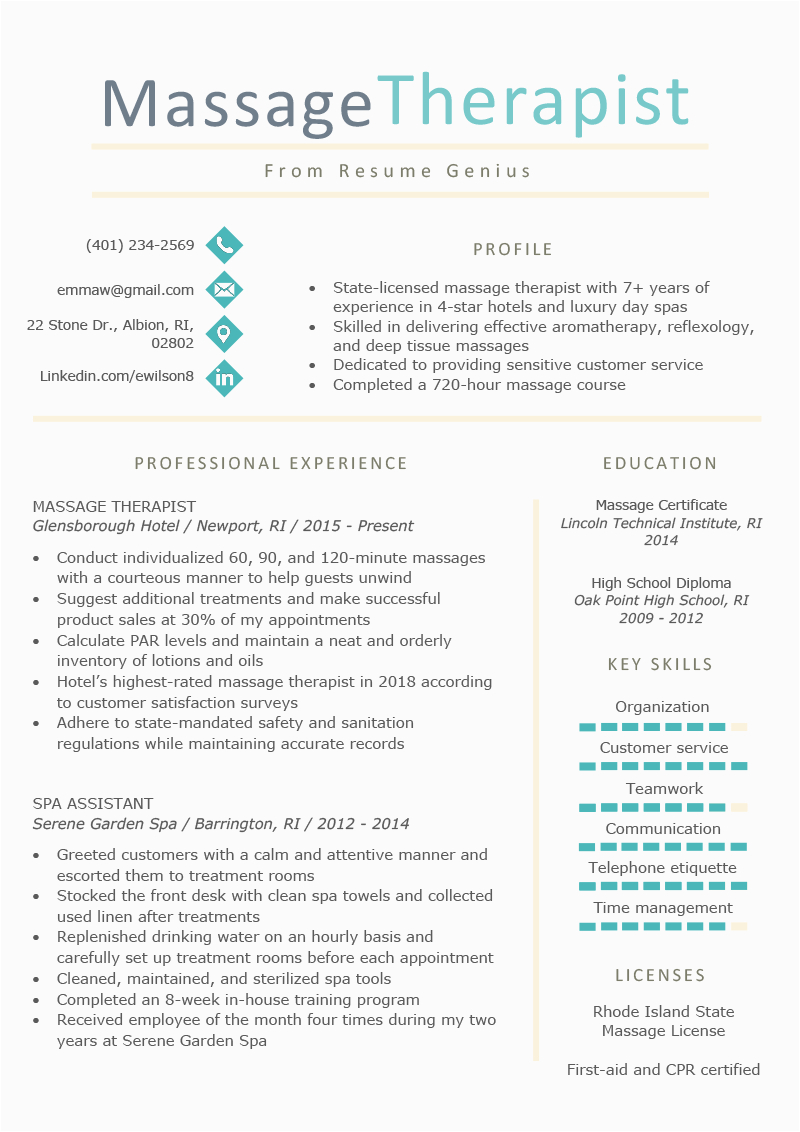 Sample Resume for Massage therapist with No Experience Massage therapist Resume Sample & Writing Tips