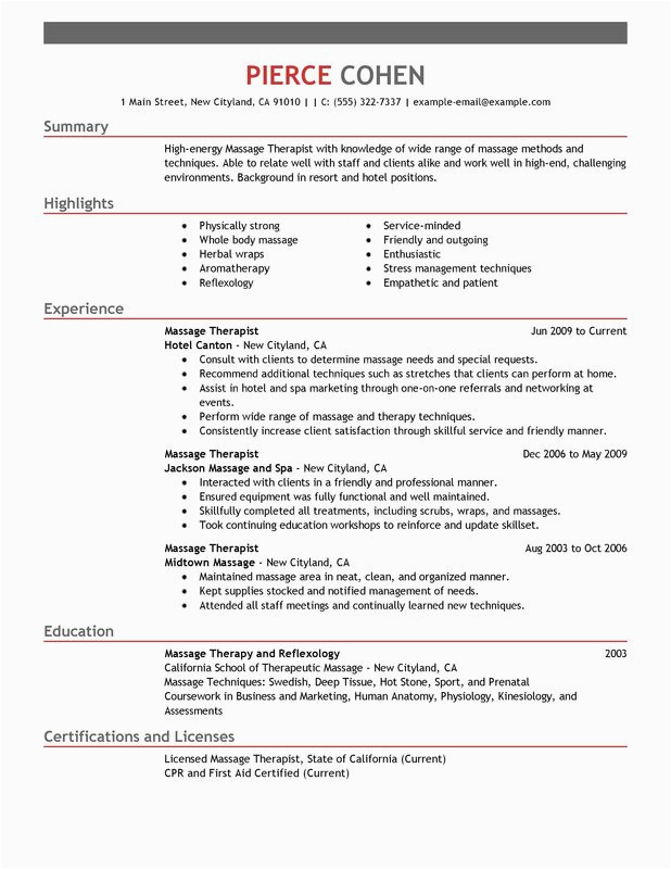 Sample Resume for Massage therapist with No Experience Massage therapist Resume Sample