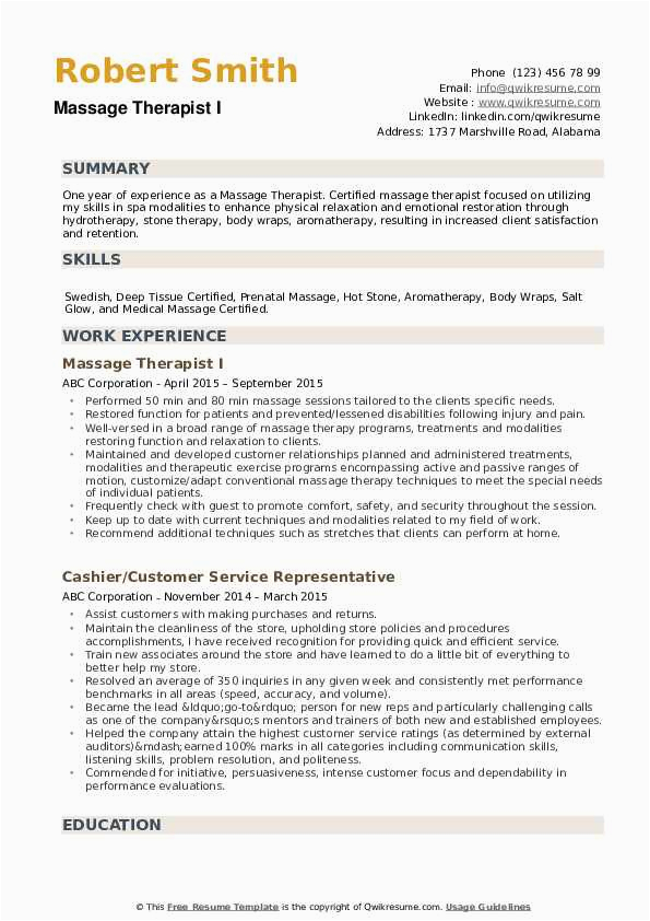 Sample Resume for Massage therapist with No Experience Massage therapist Resume Samples