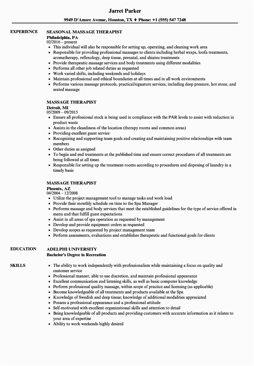 Sample Resume for Massage therapist with No Experience Massage therapist Resume Samples