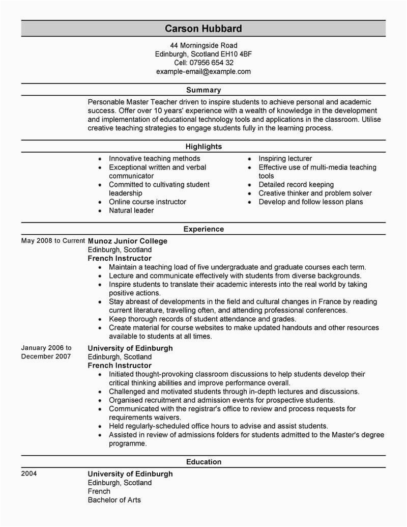 Sample Resume for Master Degree Application Curriculum Vitae for Masters Application Sample