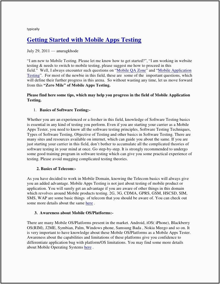 Sample Resume for Mobile Application Testing Mobile Testing Resume Samples