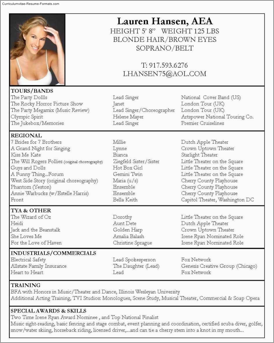 Sample Resume for Models and Actors Free Actors Resume Template