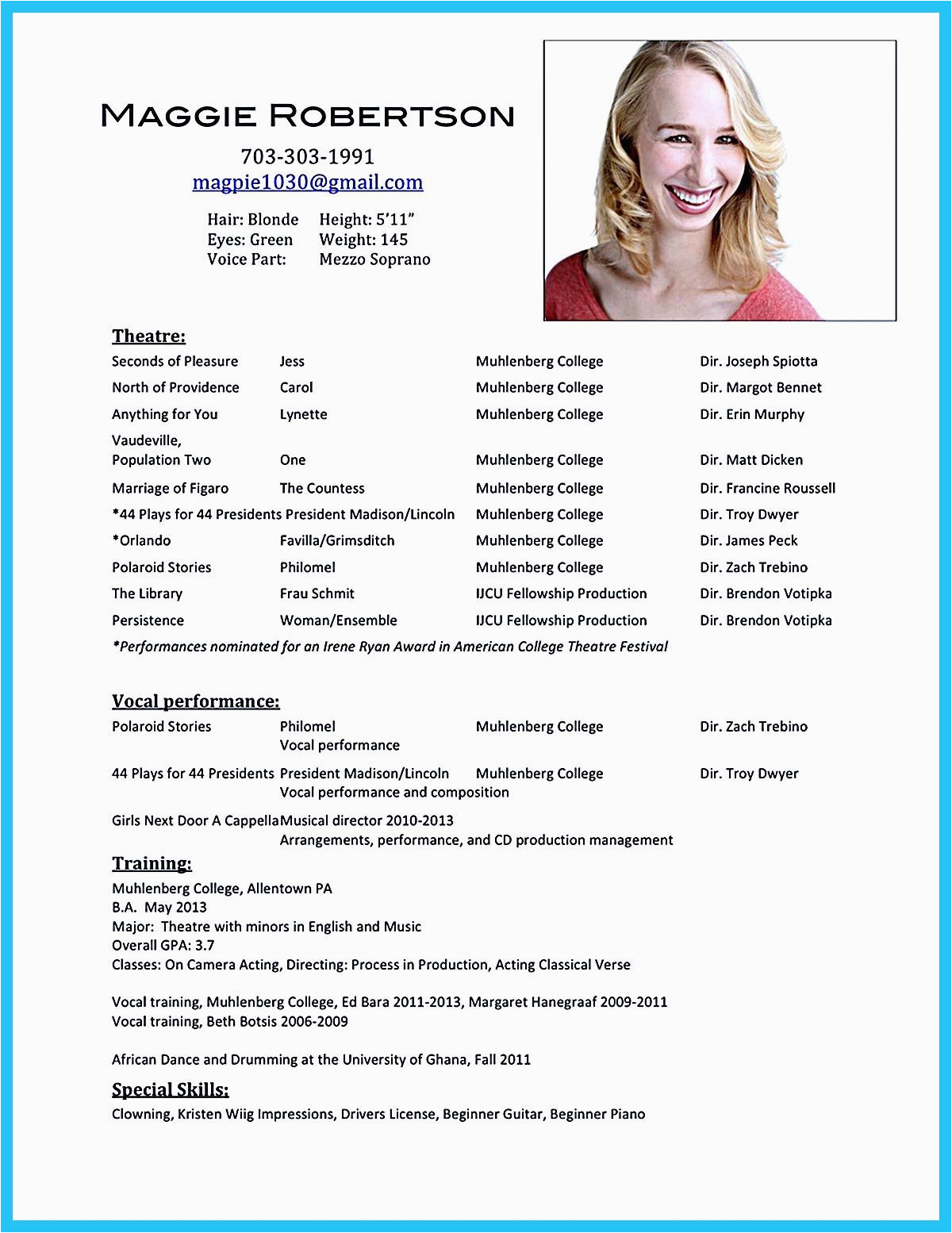 Sample Resume for Models and Actors Outstanding Acting Resume Sample to Get Job soon