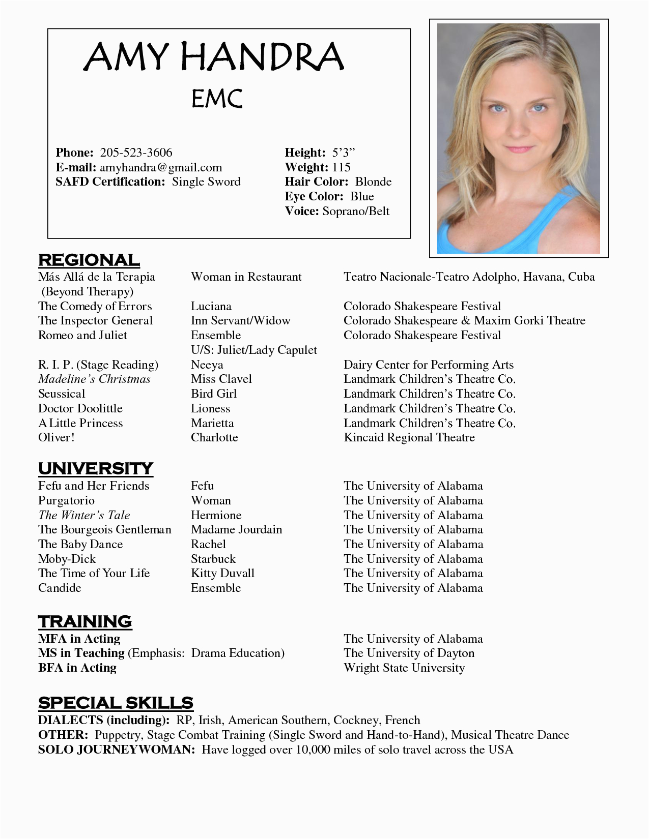 Sample Resume for Models and Actors Resume Acting Template Google Search