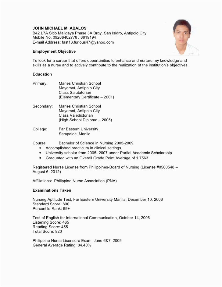 Sample Resume for Nurses with Experience In the Philippines Curriculum Vitae Curriculum Vitae Sample Ghana