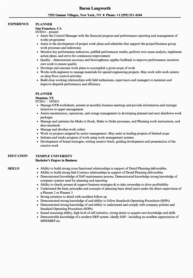 Sample Resume for Project Planner Scheduler Project Planner Resume Resume Sample
