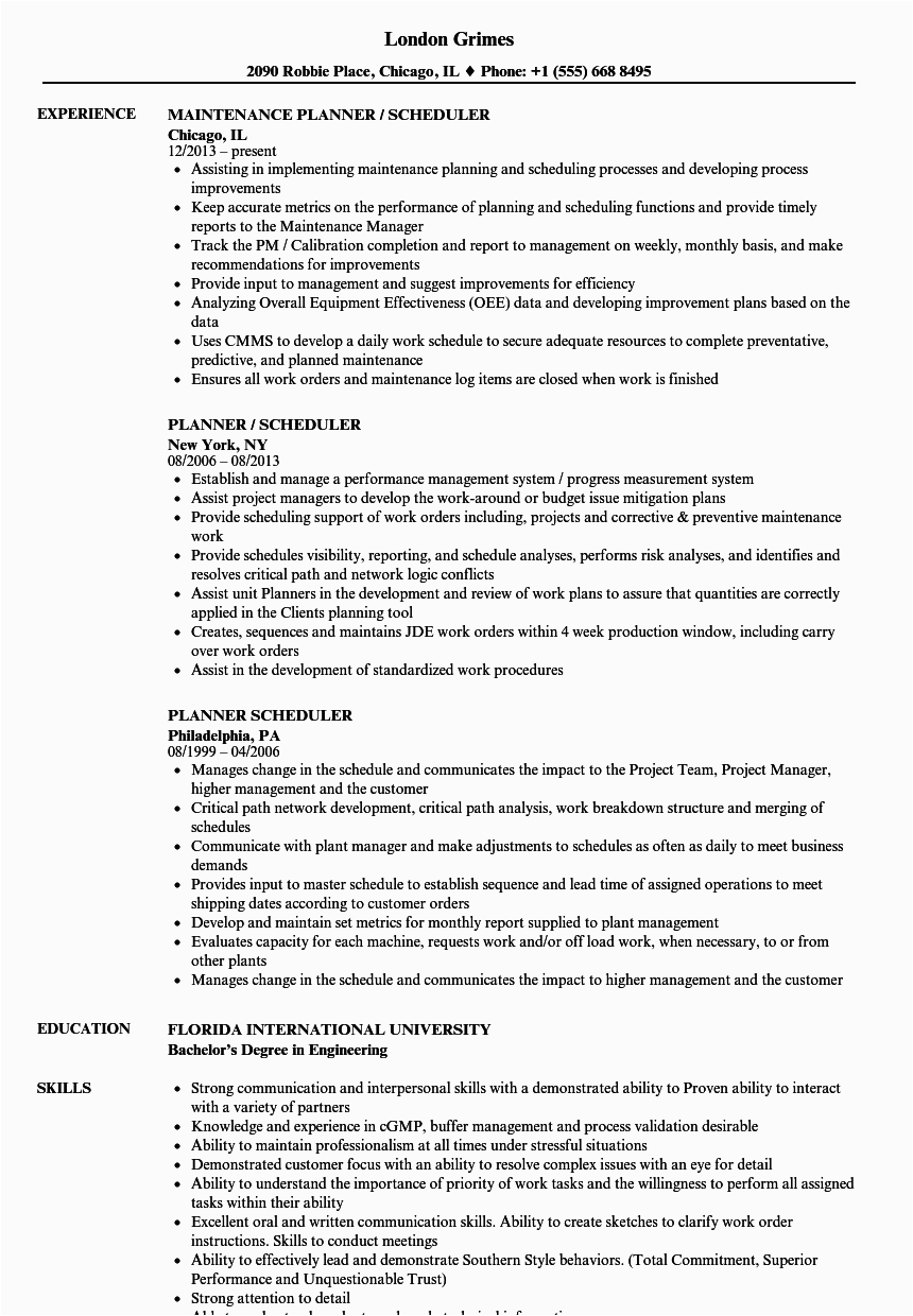 Sample Resume for Project Planner Scheduler Skills to List Resume for Scheduler
