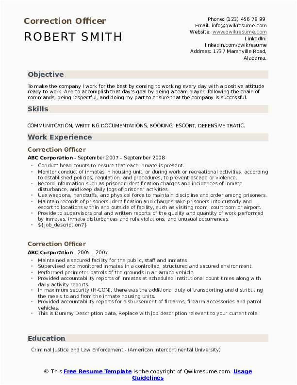 Sample Resume for Recently Released Inmates Correction Ficer Resume Samples