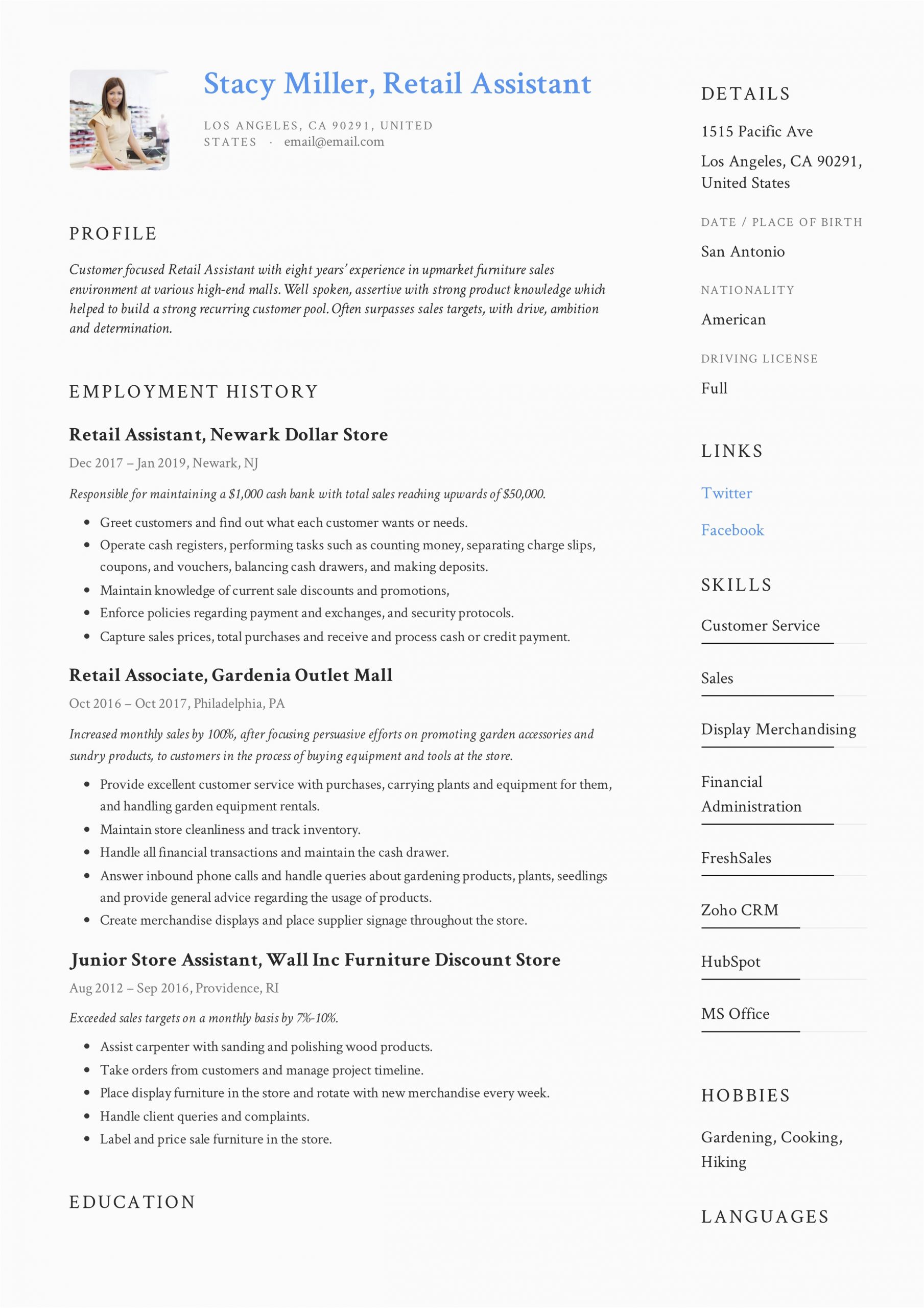 Sample Resume for Retail Sales Position 12 Retail assistant Resume Samples & Writing Guide