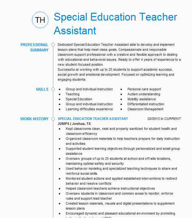 Sample Resume for Special Education Teacher assistant Special Education Teacher assistant Resume Example Laurel