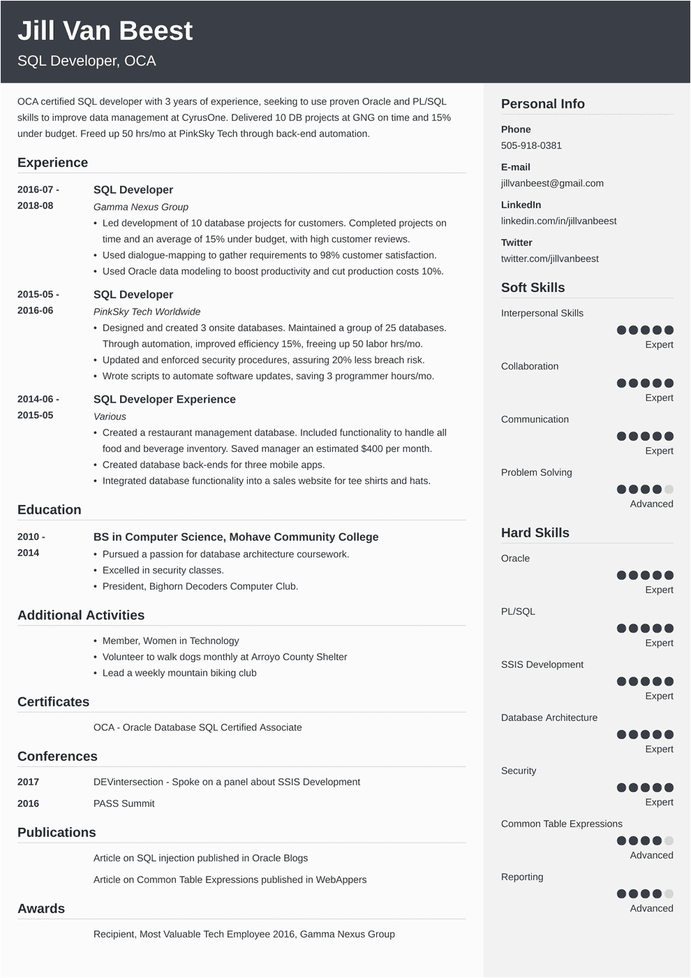 Sample Resume for Sql Developer Experienced Sql Developer Resume Sample and Plete Guide [ 20 Examples]