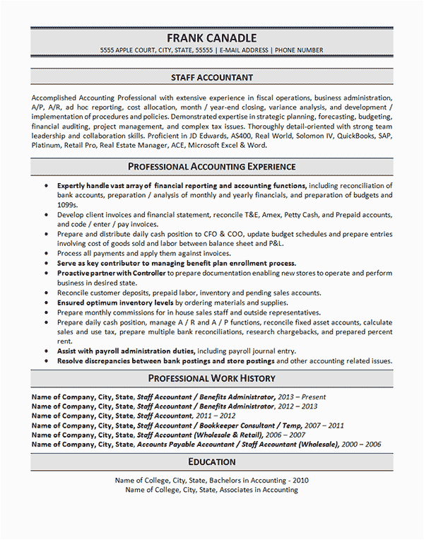 Sample Resume for Staff Accountant Position Staff Accountant Resume Example