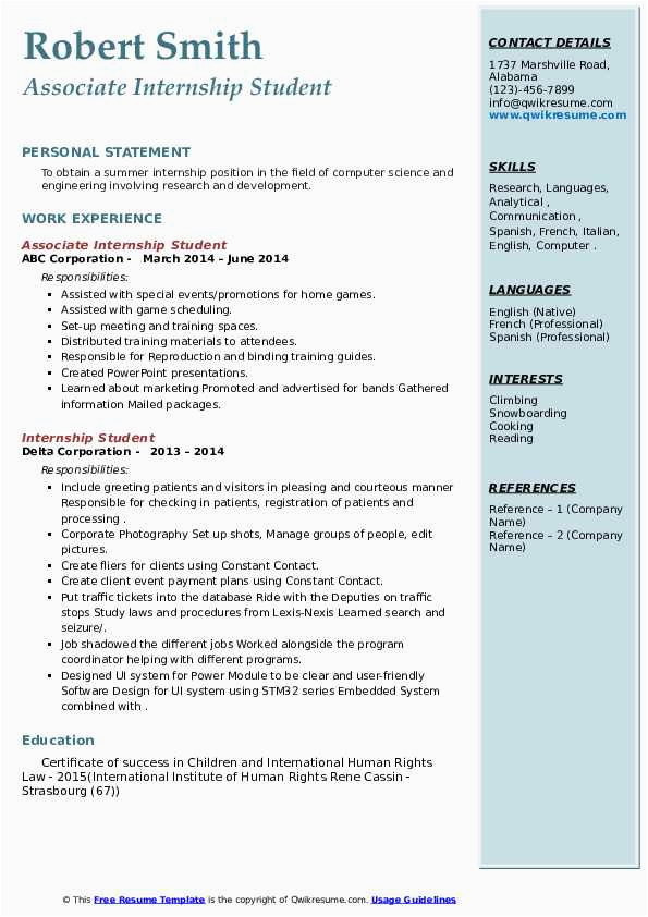 Sample Resume for Student Seeking Internship Internship Student Resume Samples