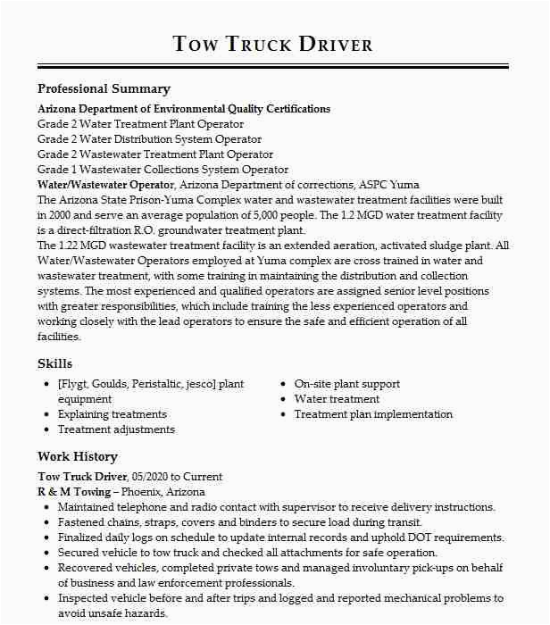 Sample Resume for tow Truck Driver tow Truck Driver Resume Example Coolbox Portable Storage