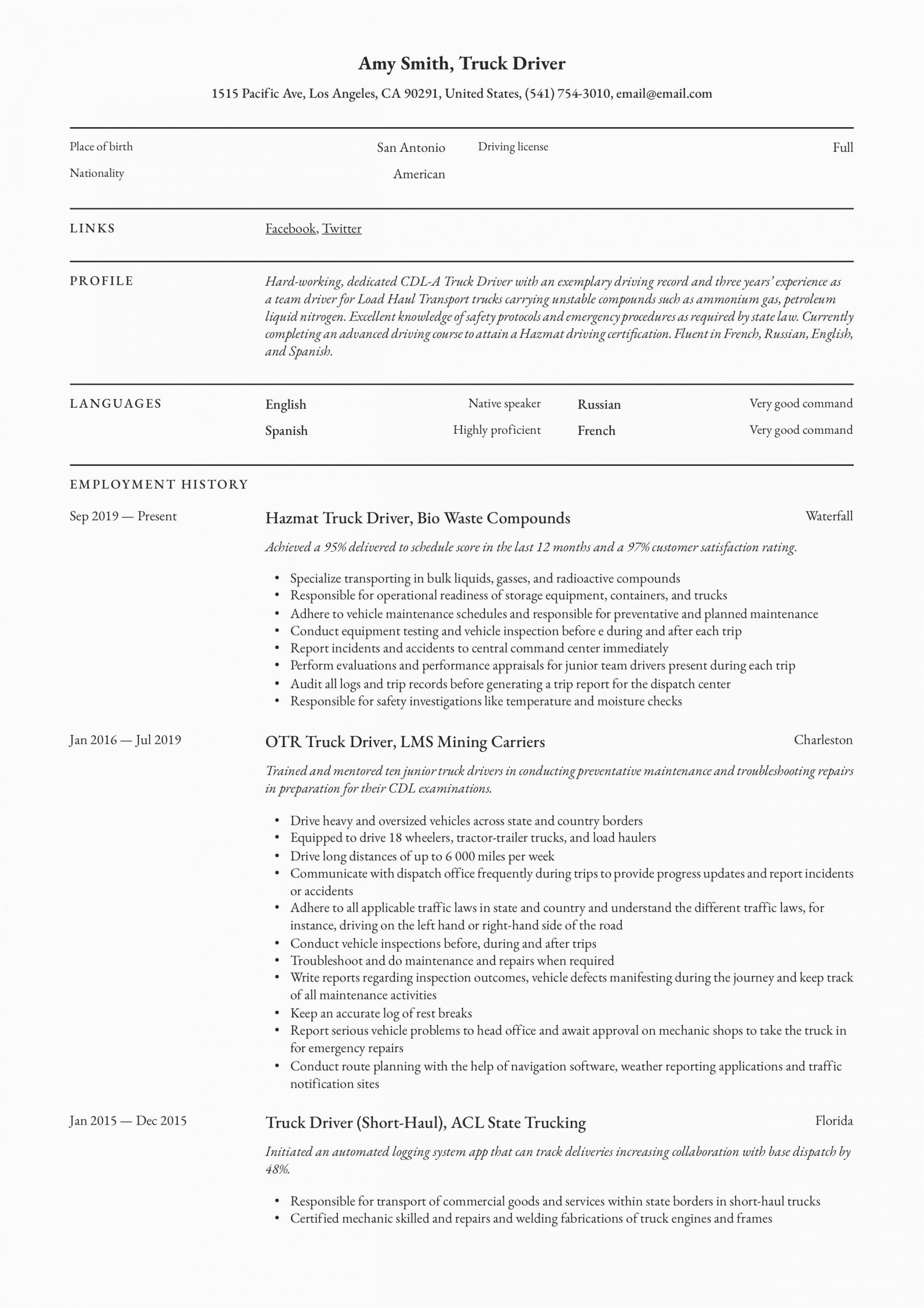 Sample Resume for Truck Driver Position Truck Driver Resume & Writing Guide