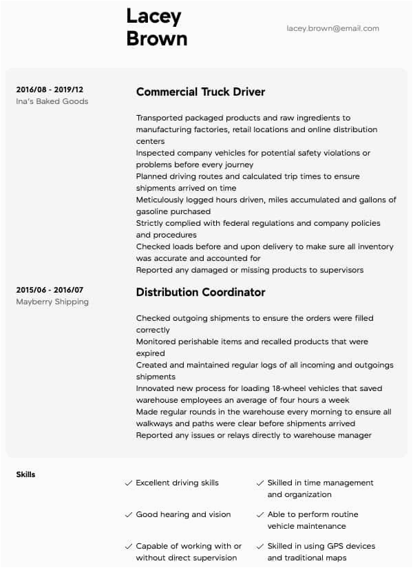 Sample Resume for Truck Driver with Experience Driver Resume Samples All Experience Levels